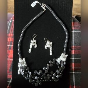 Adorable Cat Beaded Necklace & Earring Set - Whimsical Cat Accent
